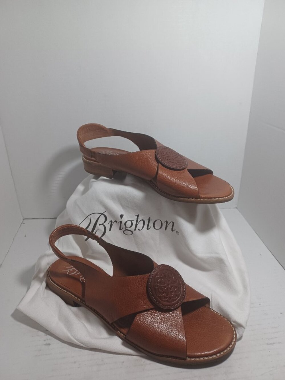 Brighton Nicole Band Sling Sandals - Cognac Size 9 1/2